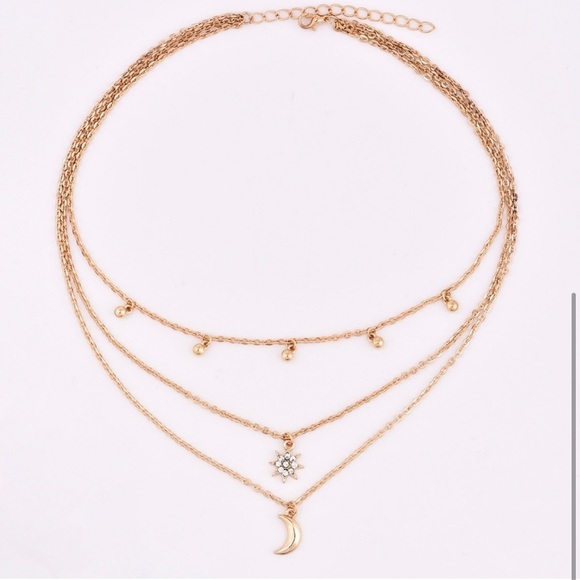 Multilayered Moon and Star Choker Necklace - Picture 2 of 4